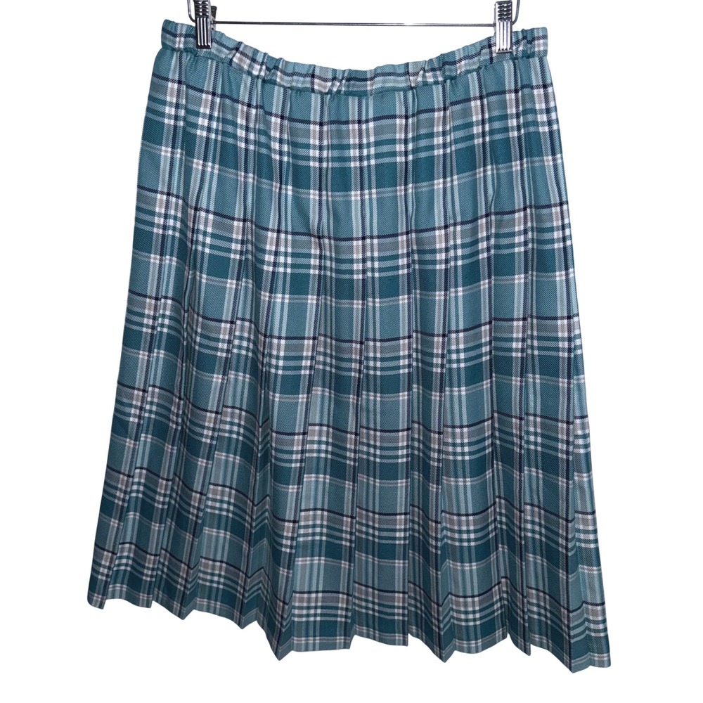 The Tog Shop Pleated Skirt Size 16 Teal Tartan Plaid Midi Elastic Waist Preppy‎ - Picture 4 of 9